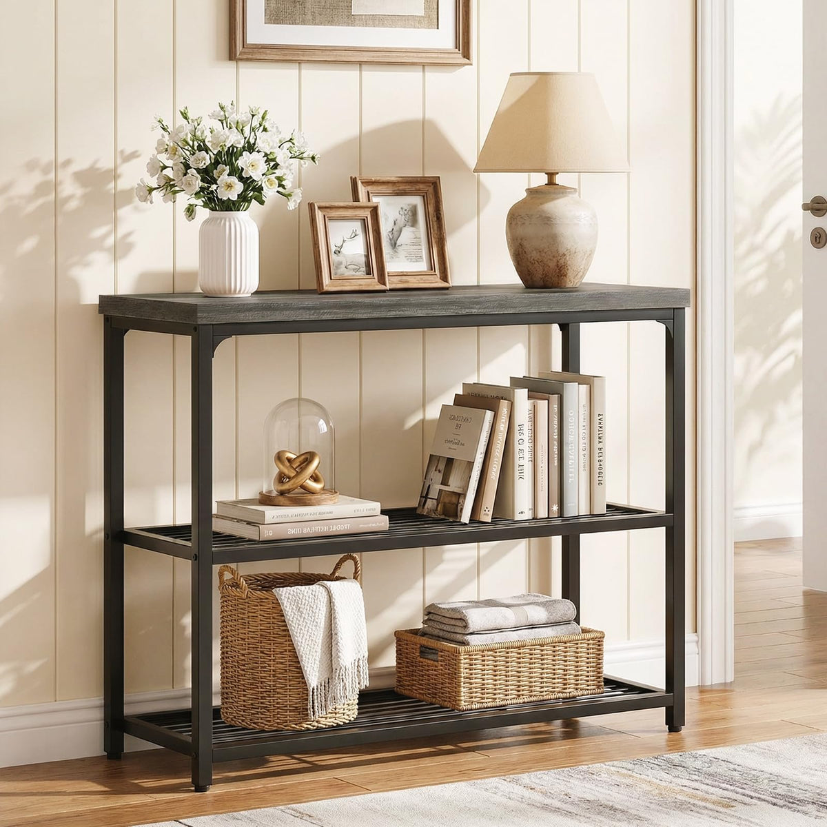 32" 3-Tier Oak Grey Console Table J18961