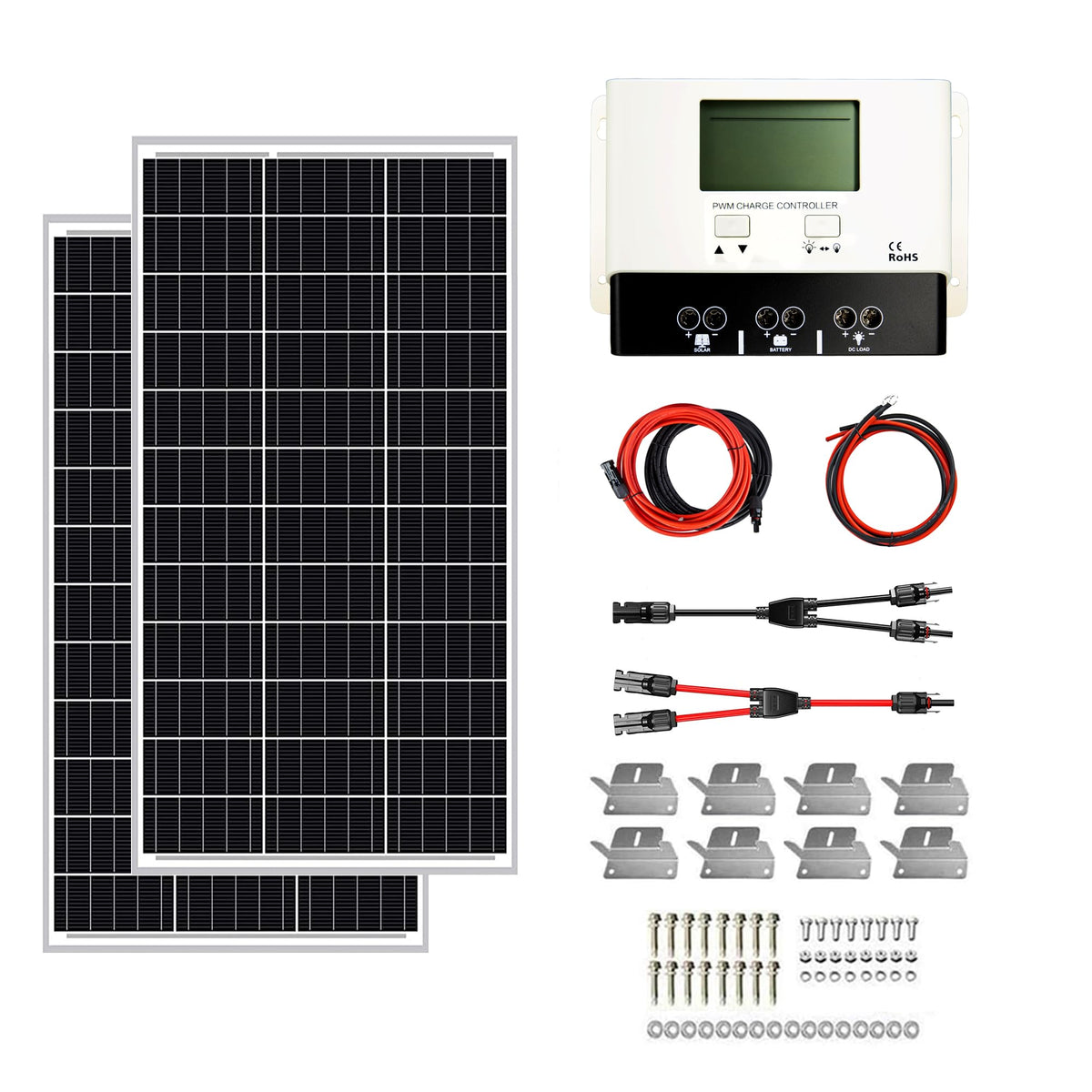 200W 12V Solar Power Kit with 200W Mono Rigid Solar Panels and 30A PWM Charge Controller Q8897