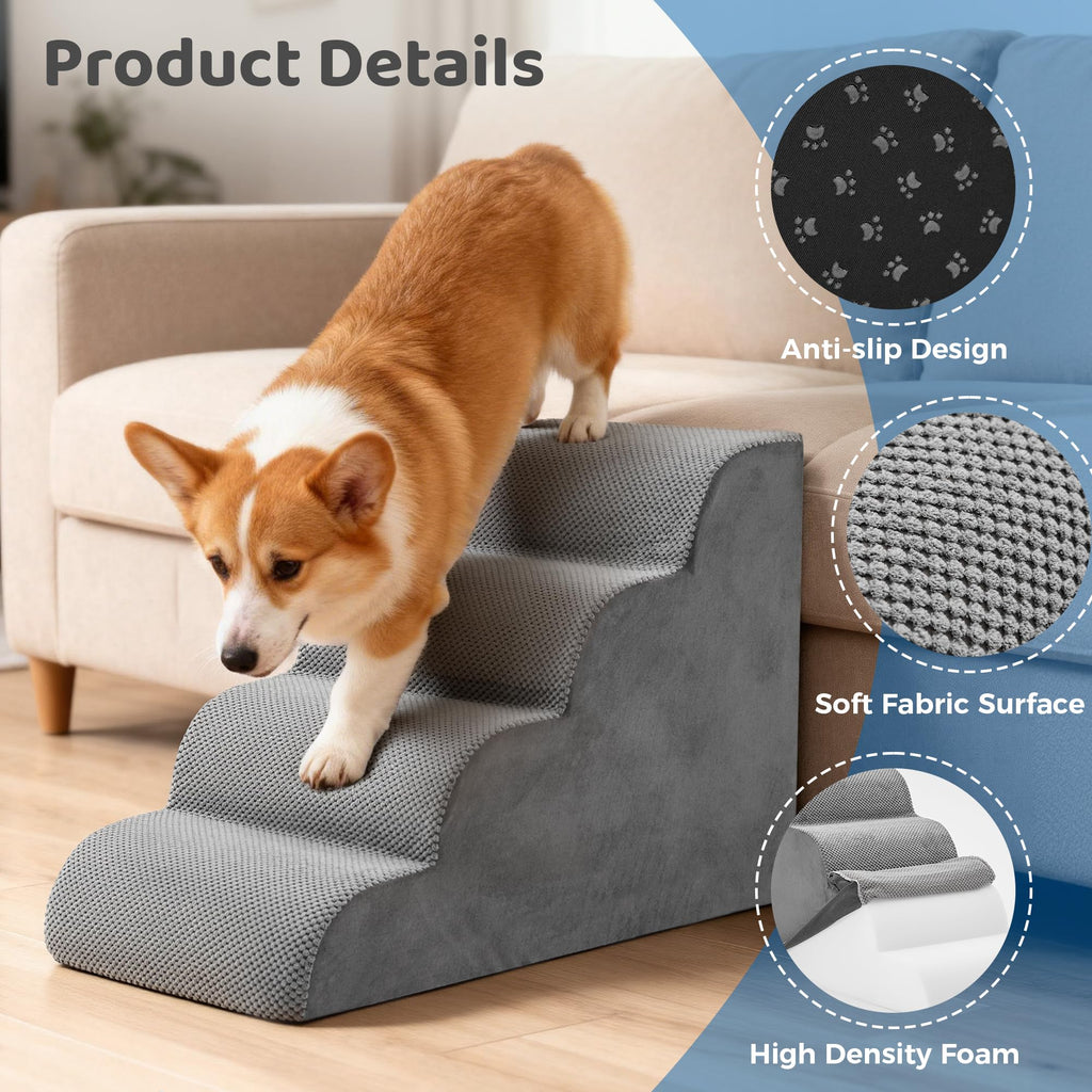 Grey 4-Step Curved Pet Dog Stairs C21884