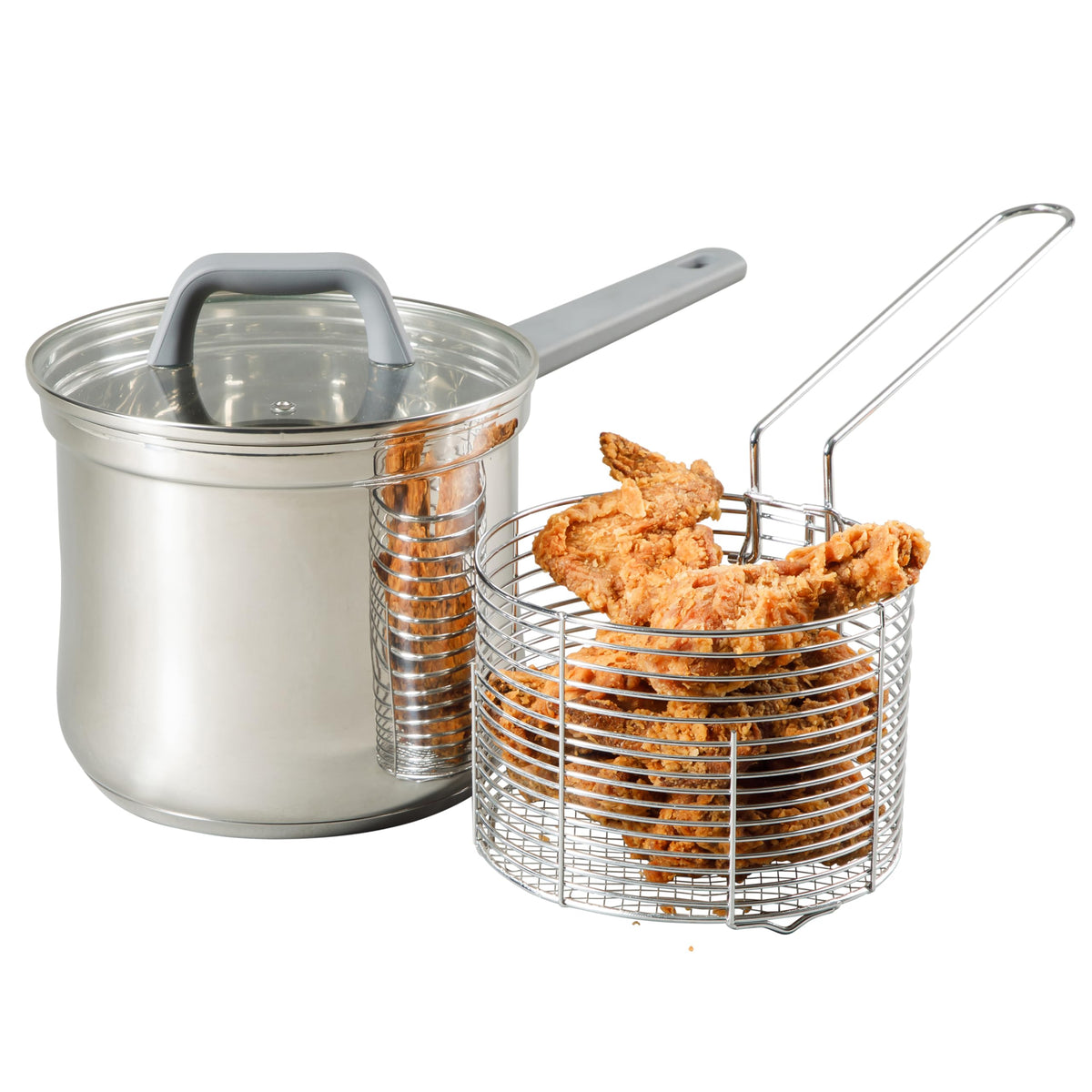 4-Quart Stainless Steel Deep Fryer Pot with Basket & Glass Lid K5595
