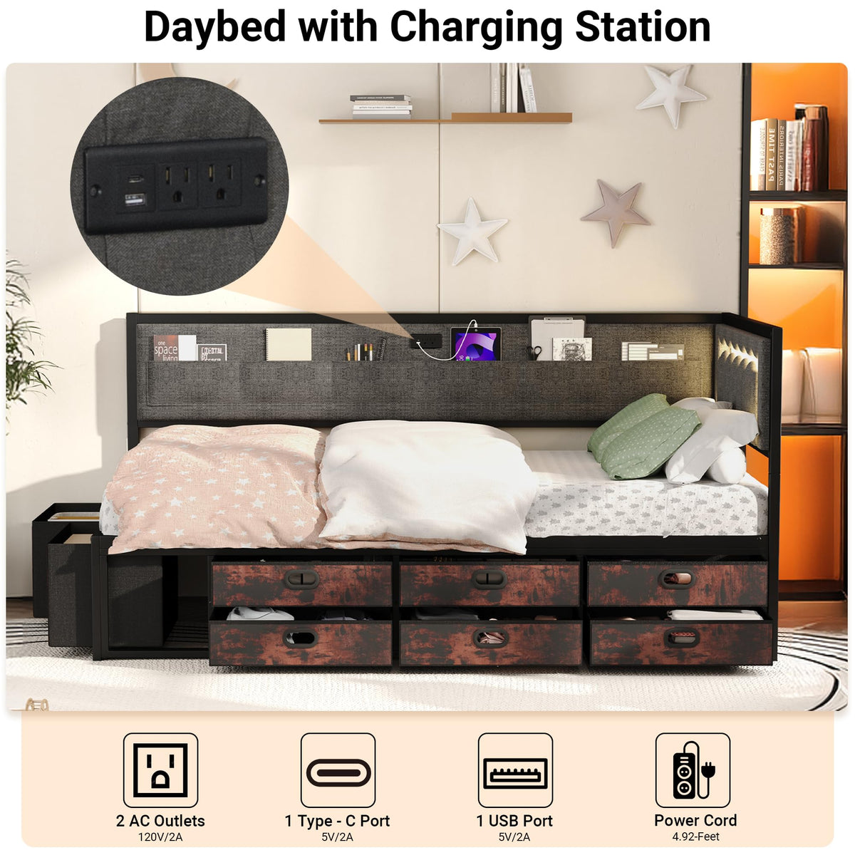 Grey Twin Daybed with Storage L736472