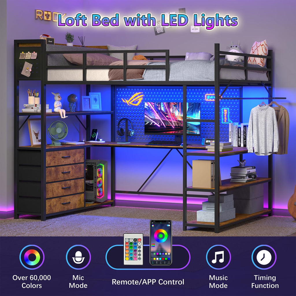 Twin Size Loft Bed with Storage and Desk O449492