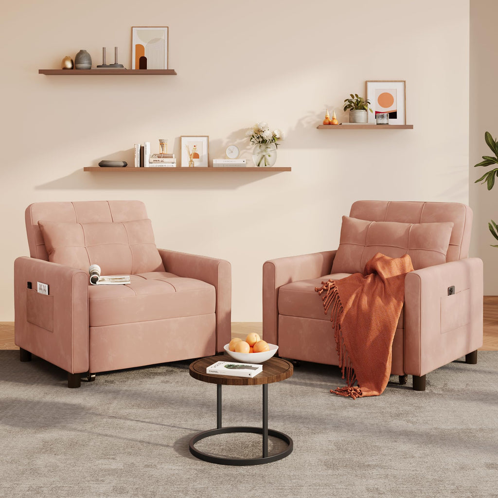 Pink Convertible Sleeper Chair Sofa Bed T4915