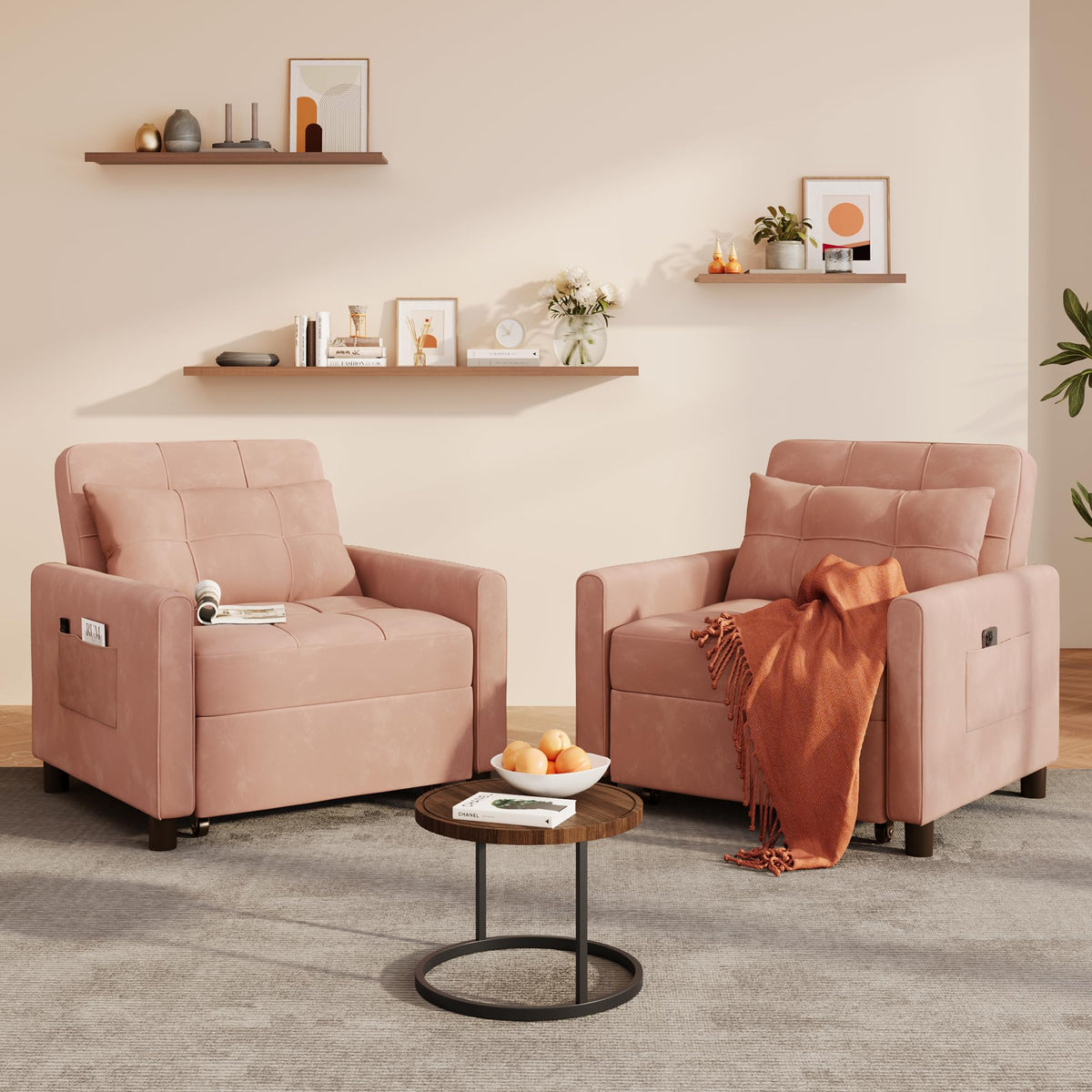 Pink Convertible Sleeper Chair Sofa Bed T4915