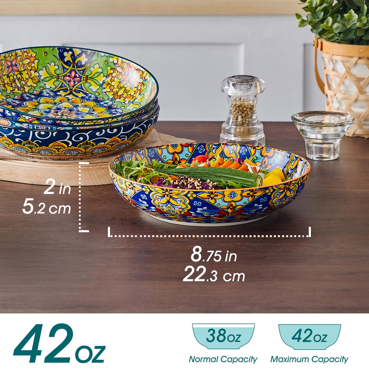 42 oz Ceramic Pasta Bowls Set of 4 W7509
