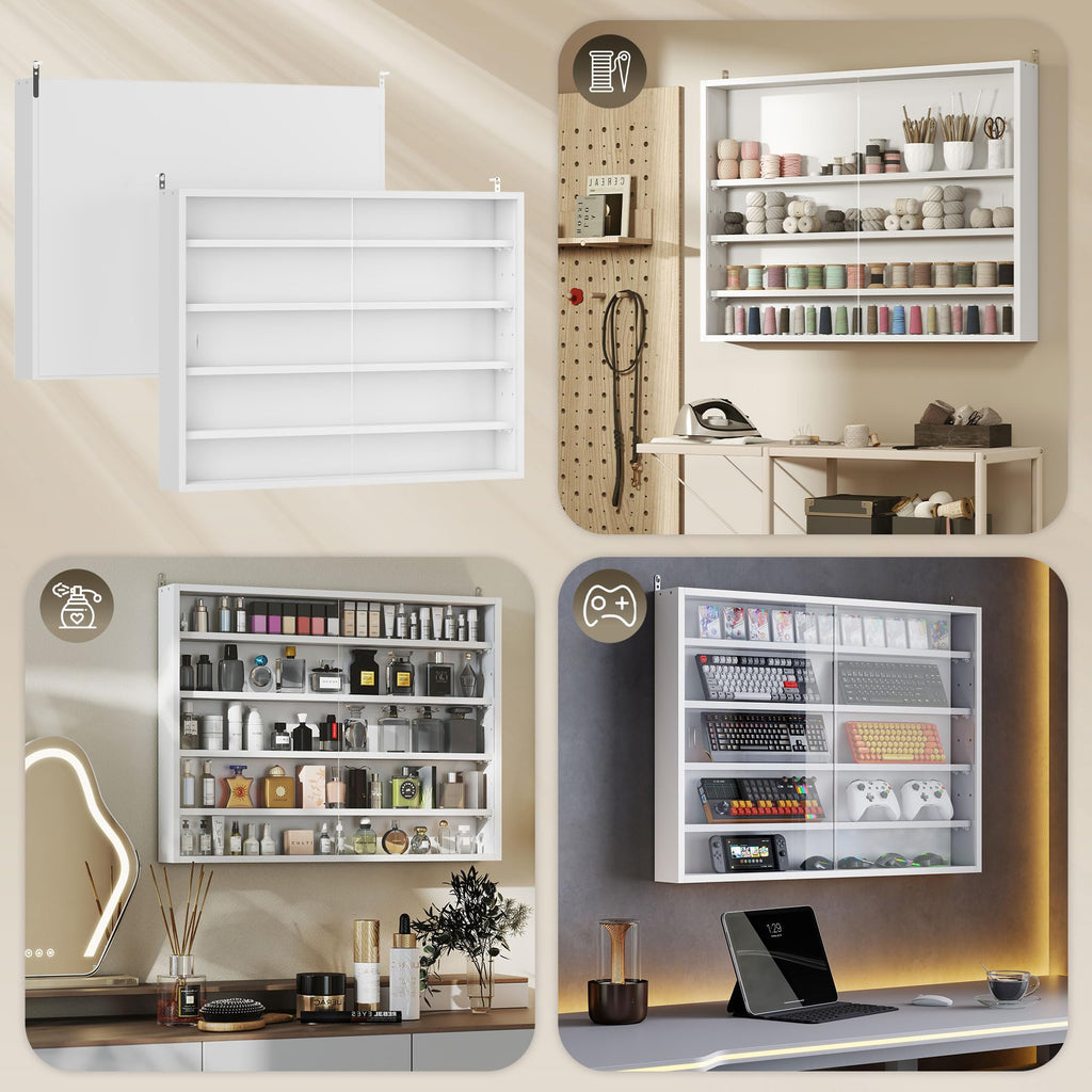 5-Tier Wall Mounted Display Cabinet with Glass Doors White S938092