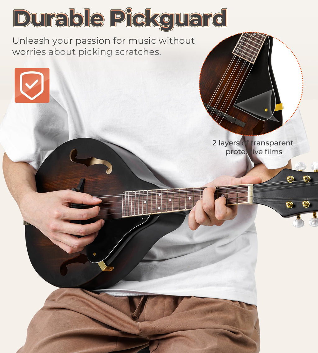 Acoustic Mandolin Instrument Solid Spruce Top 8 String Dark Brown G154