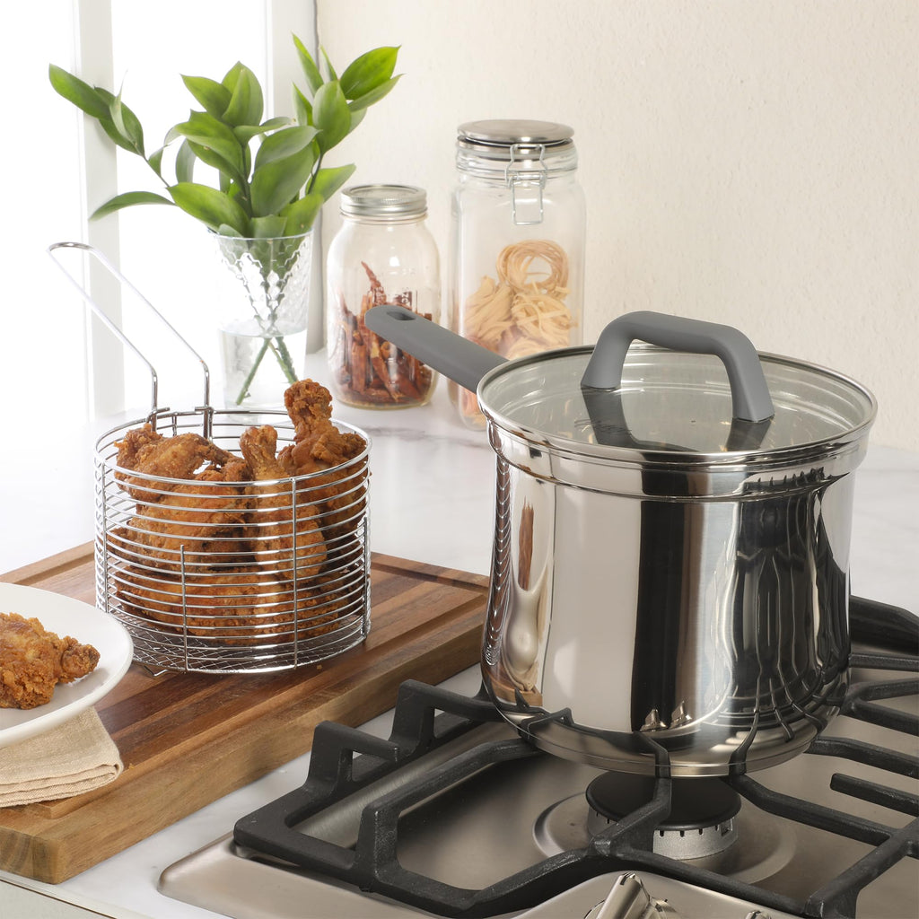 4-Quart Stainless Steel Deep Fryer Pot with Basket & Glass Lid K5595