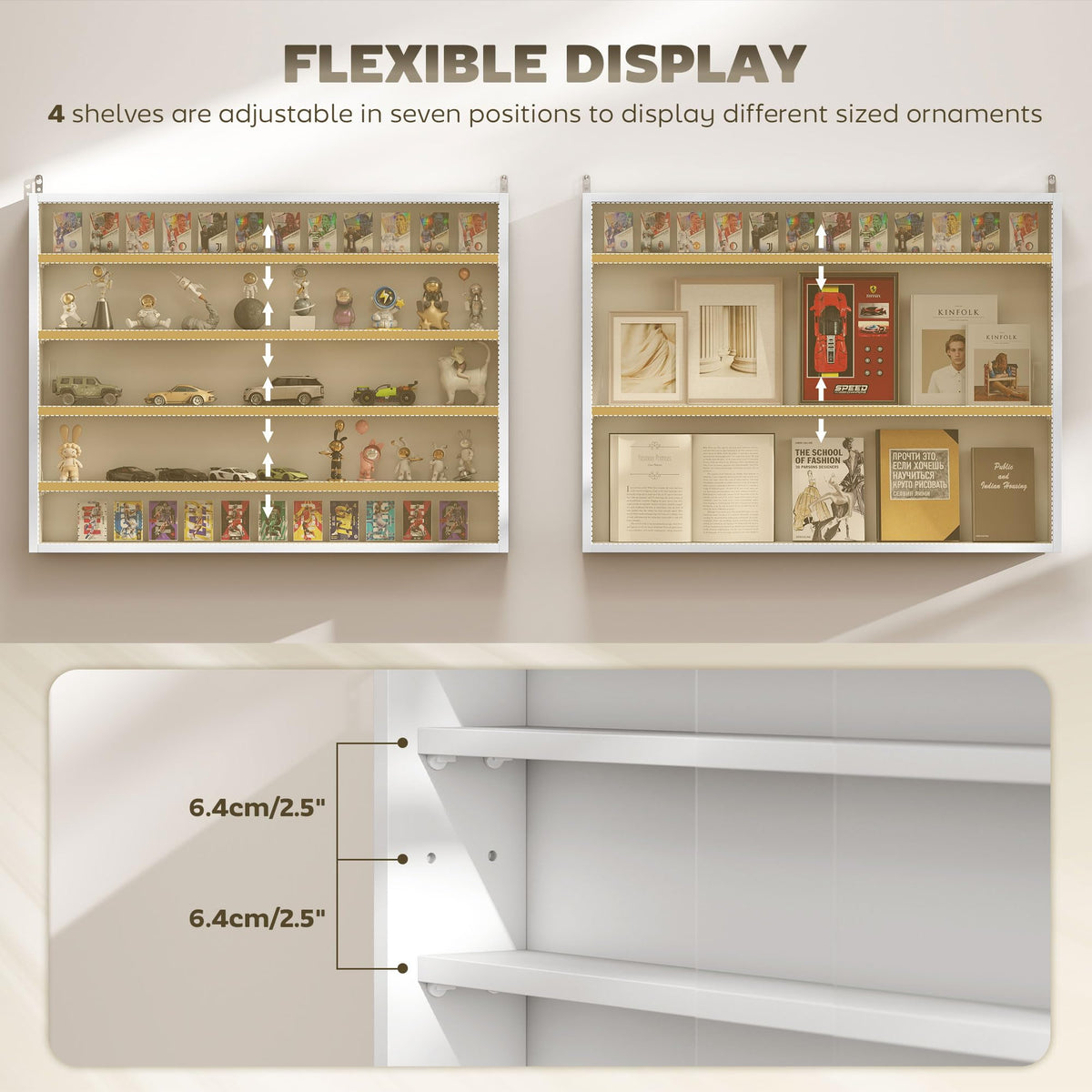 5-Tier Wall Mounted Display Cabinet with Glass Doors White S938092
