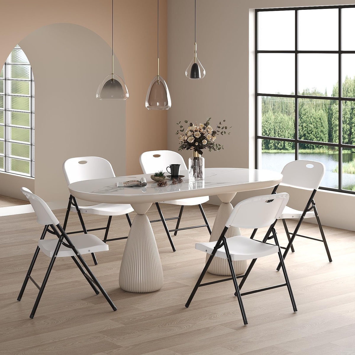 Heavy Duty Plastic Folding Chair with Steel Frame, White, 16 Pack N910368
