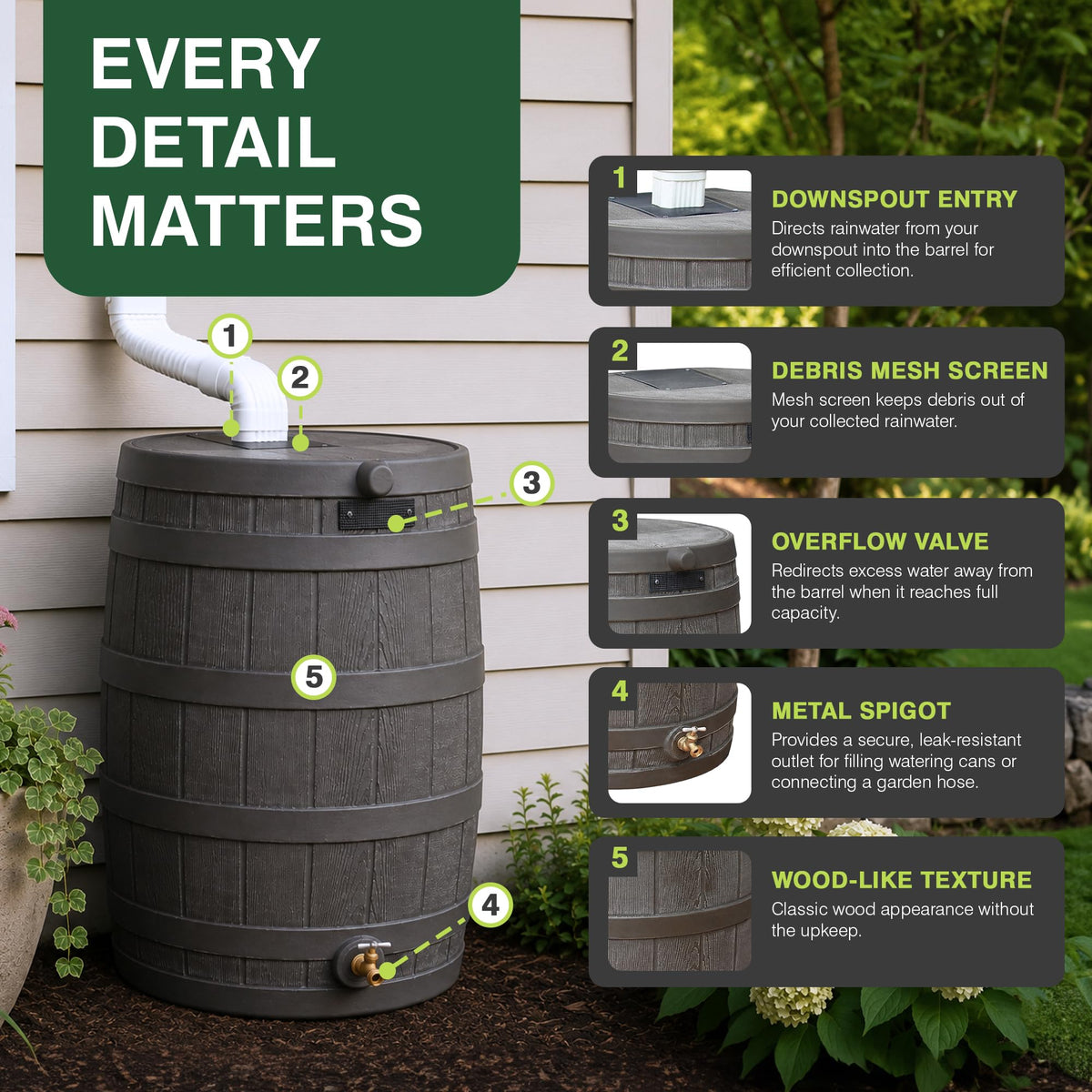 50 Gallon Oak Water Collection Barrel T6055