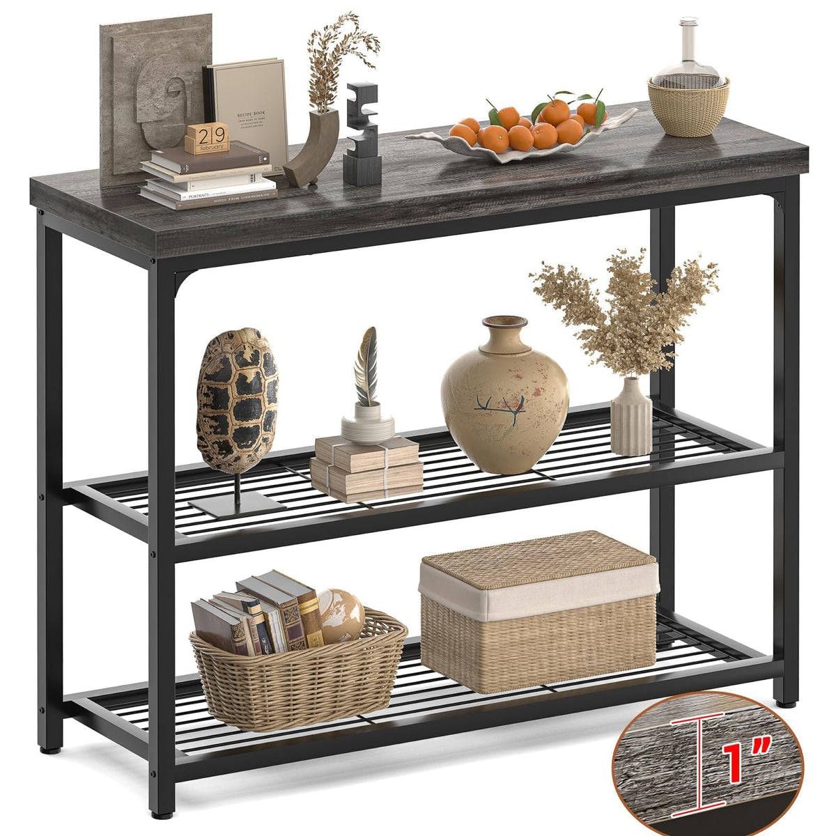 32" 3-Tier Oak Grey Console Table J18961