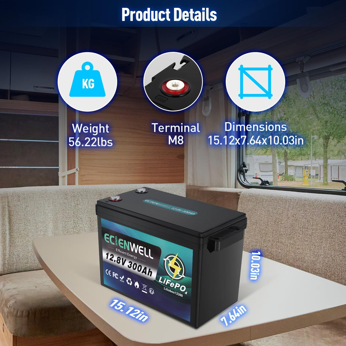 12V 600Ah LiFePO4 Battery with 200A BMS Y71562