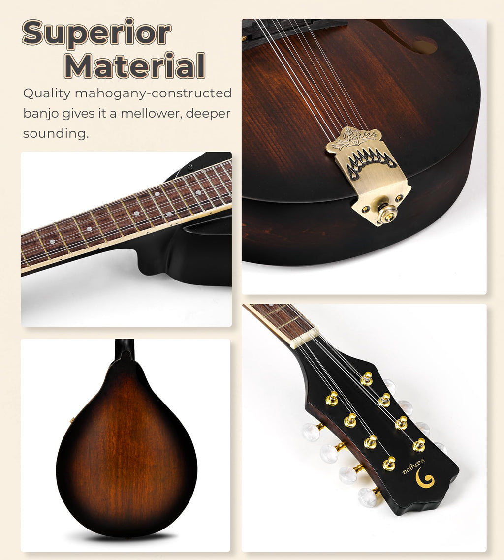 Acoustic Mandolin Instrument Solid Spruce Top 8 String Dark Brown G154