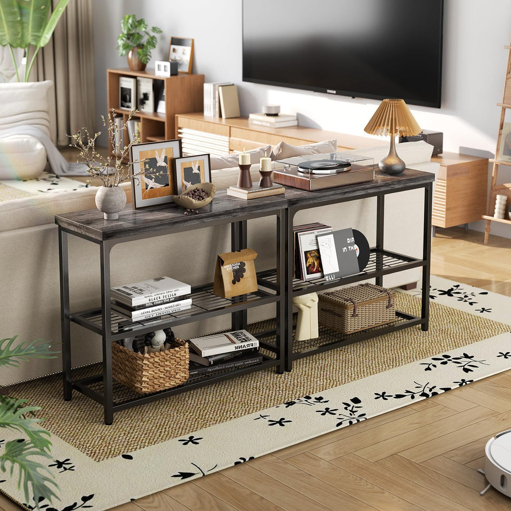 32" 3-Tier Oak Grey Console Table J18961