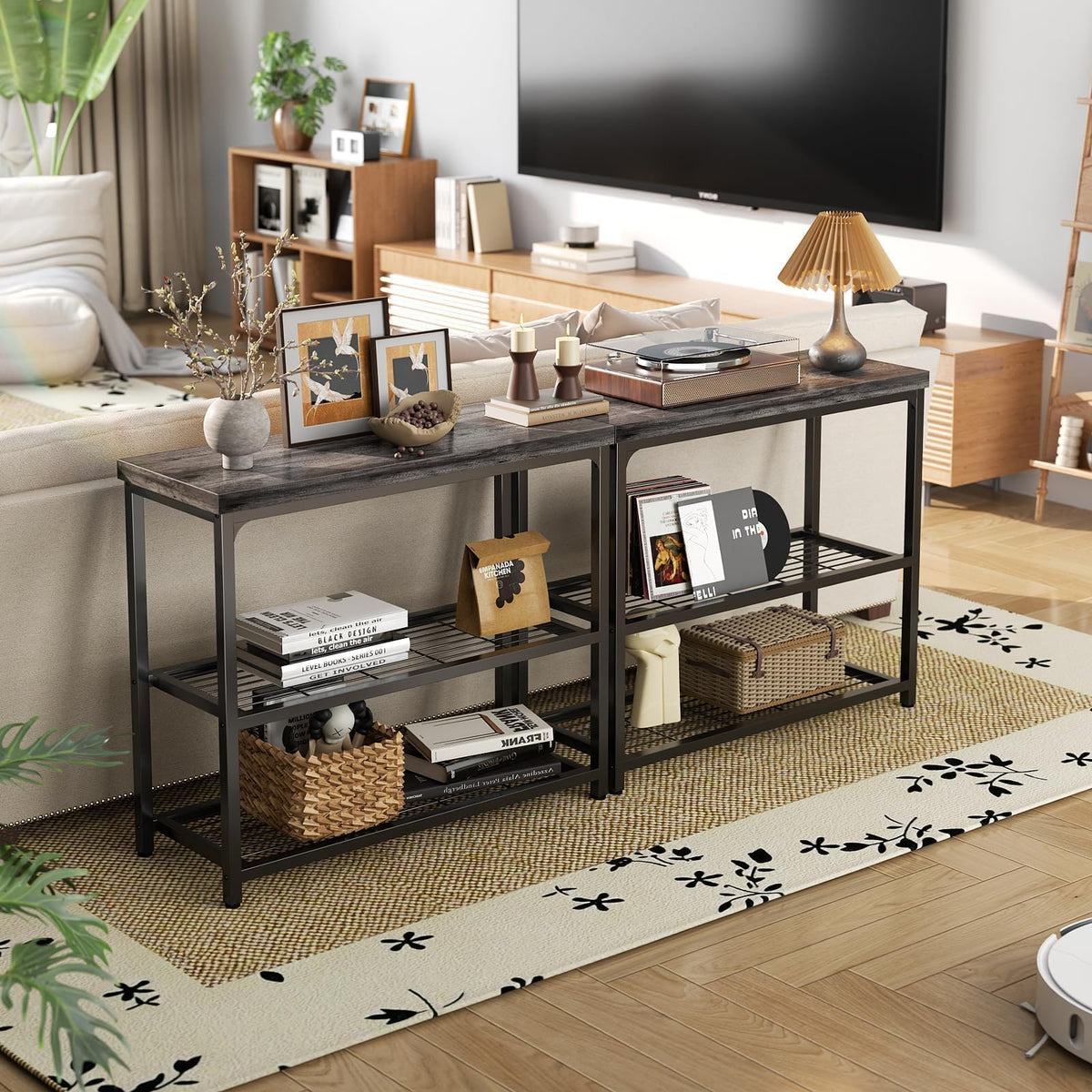 32" 3-Tier Oak Grey Console Table J18961