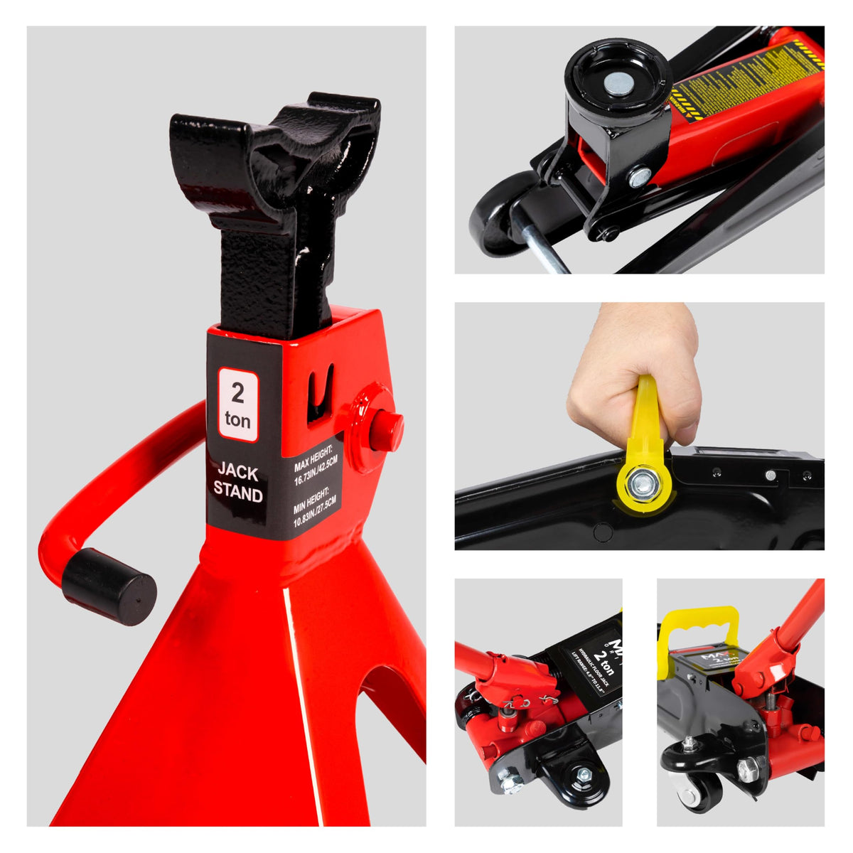 2-Ton Hydraulic Low Profile Trolley Floor Jack with Case and 1 Pair 2 Ton Jack Stands Z91596