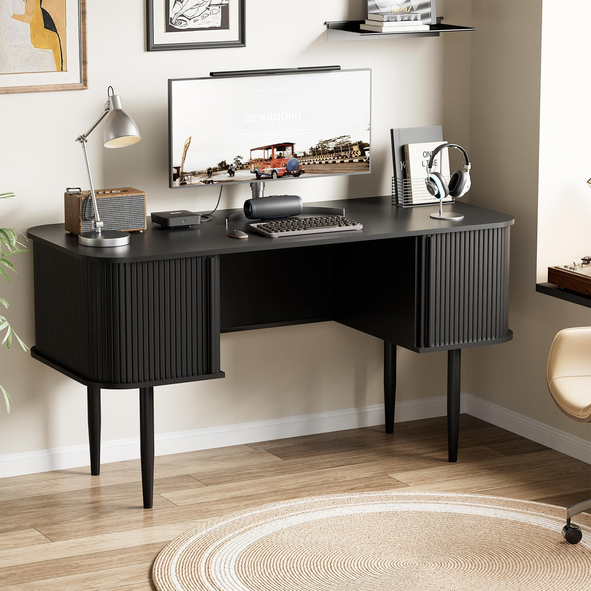 55" Black Wood Writing Desk R319674