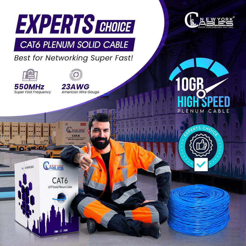 CAT6 Plenum Cable 1000ft 23AWG UTP 4Pairs 550MHz 10Gbps CMP Rated Blue D246