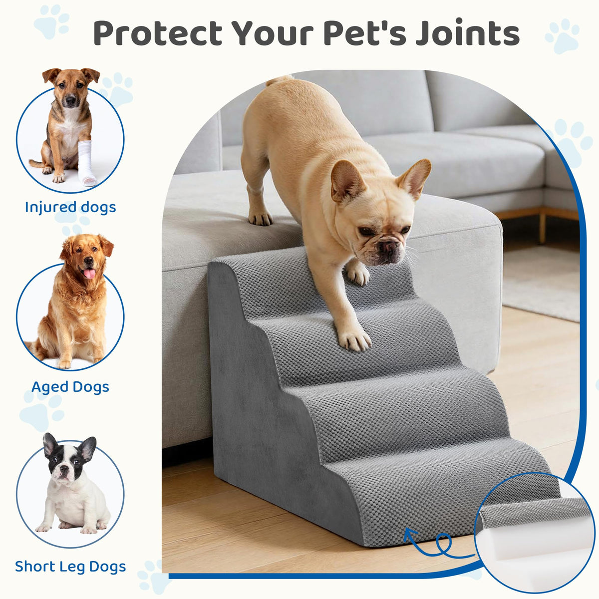 Grey 4-Step Curved Pet Dog Stairs C21884