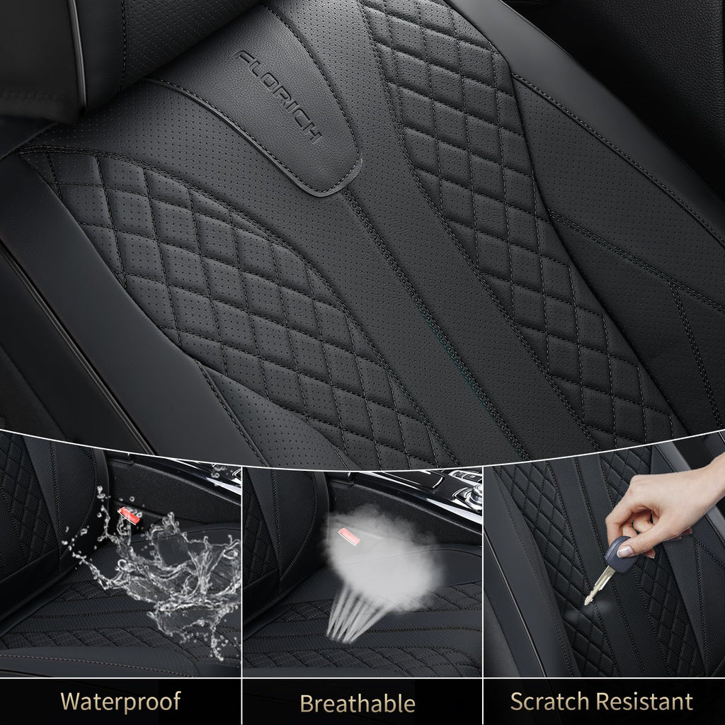 Black Leather Full Set Waterproof Car Seat Covers P142295