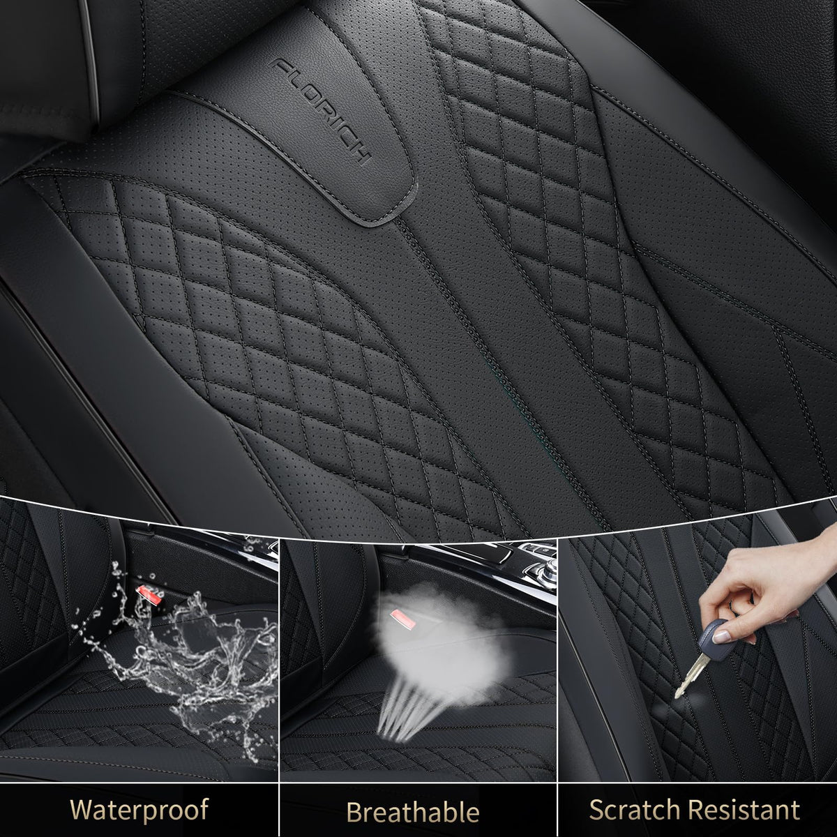 Black Leather Full Set Waterproof Car Seat Covers P142295