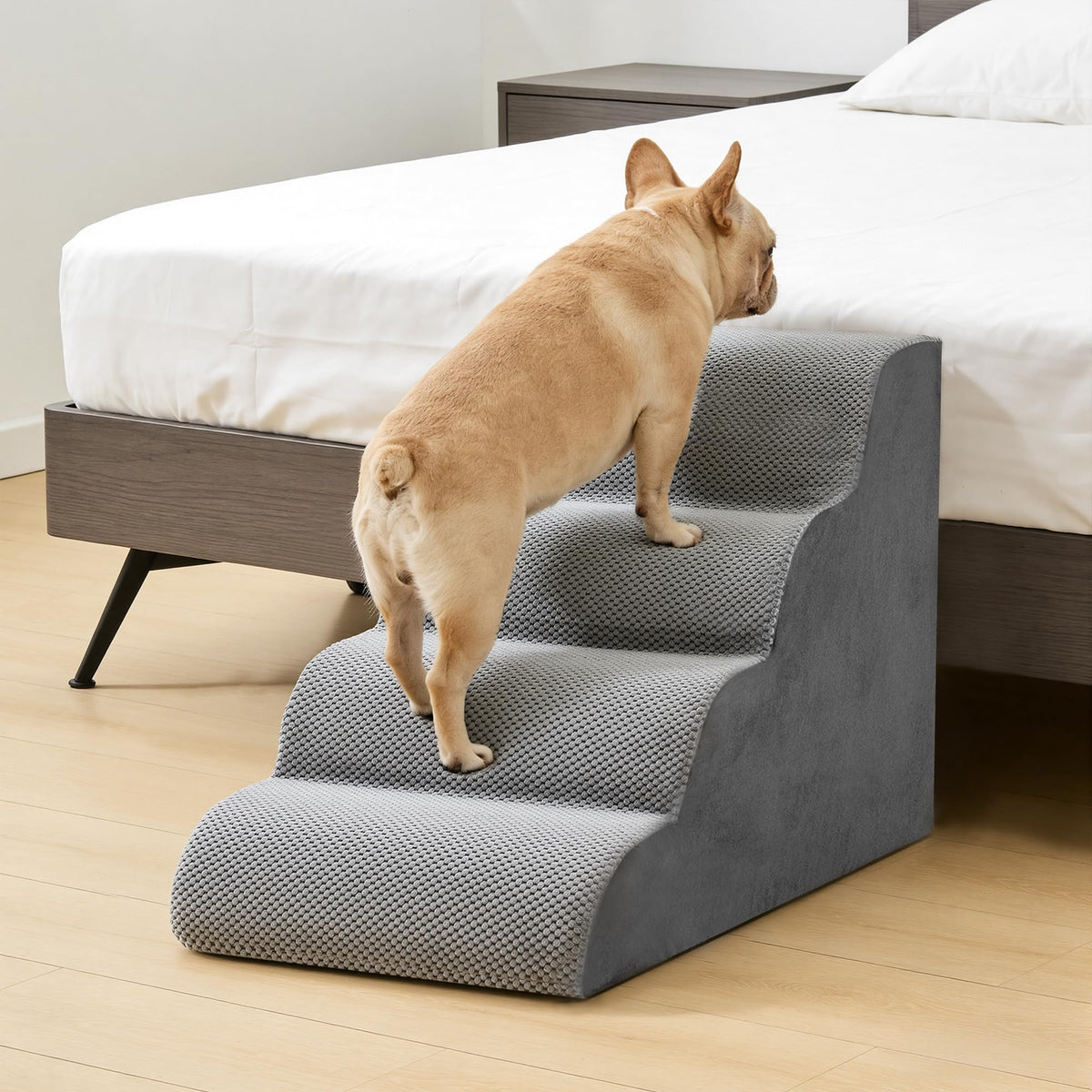 Grey 4-Step Curved Pet Dog Stairs C21884