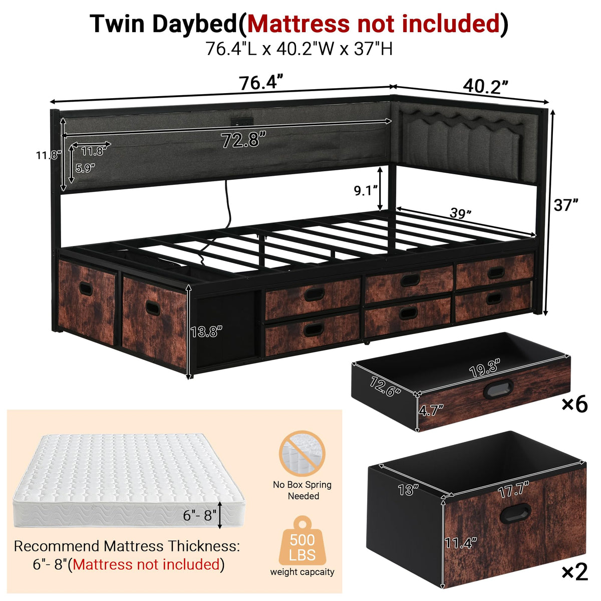 Grey Twin Daybed with Storage L736472