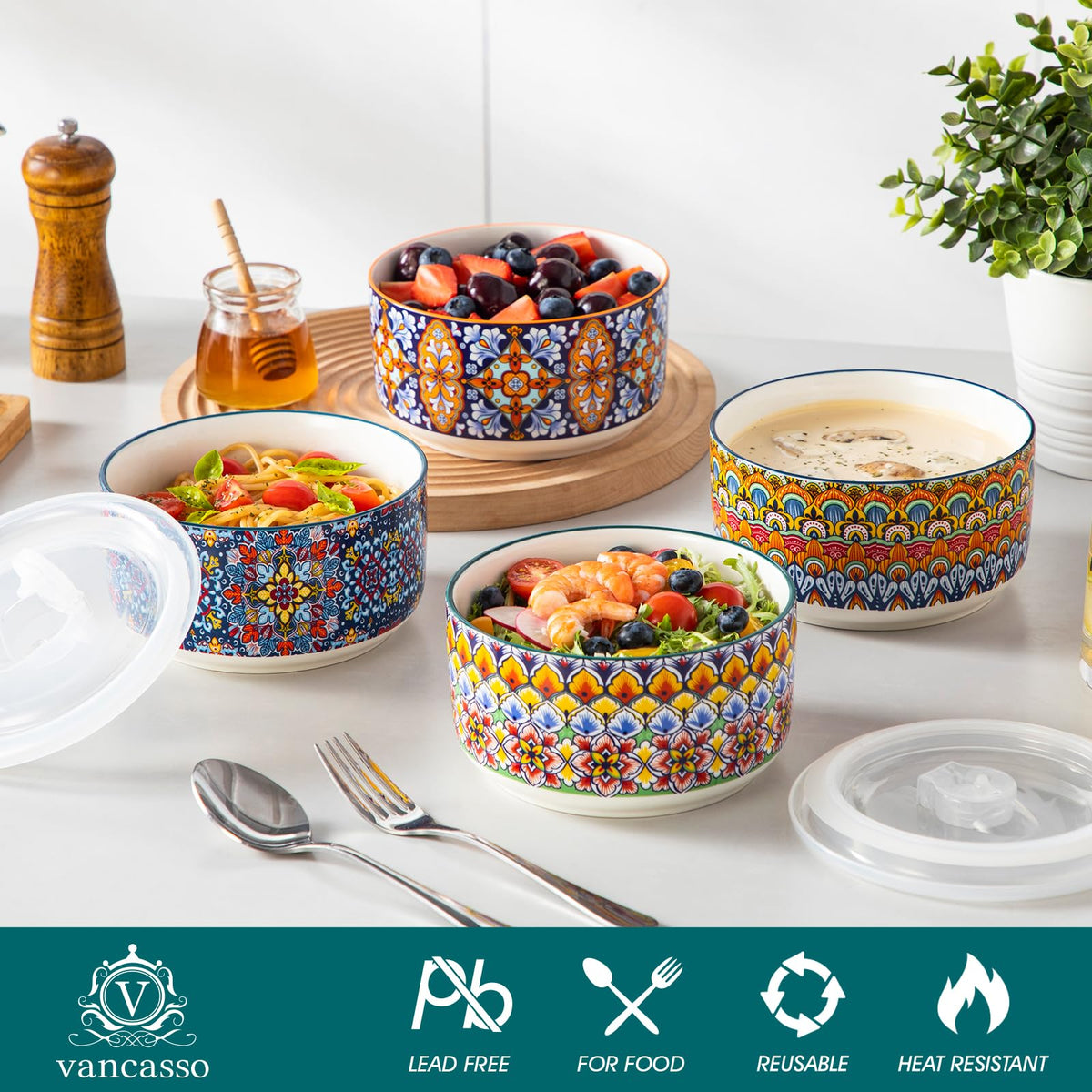 42 oz Ceramic Pasta Bowls Set of 4 W7509