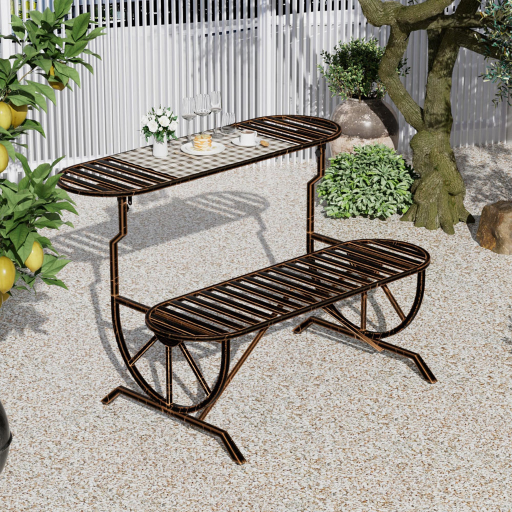 Convertible Outdoor Bench with Cast Iron Wagon Wheel Arms E710