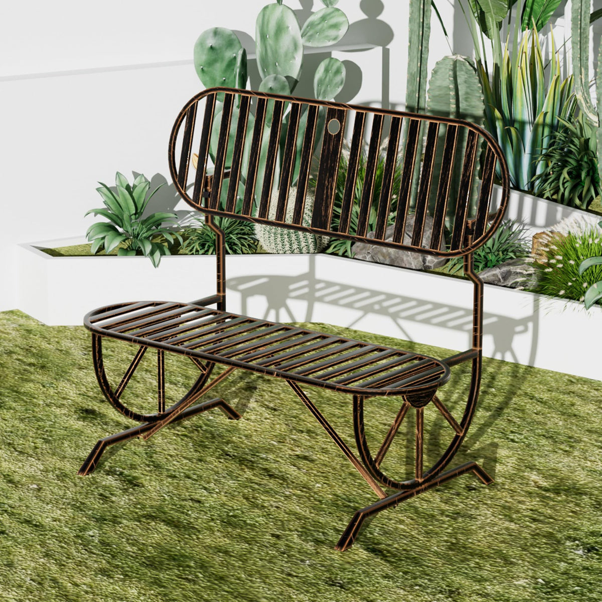 Convertible Outdoor Bench with Cast Iron Wagon Wheel Arms E710