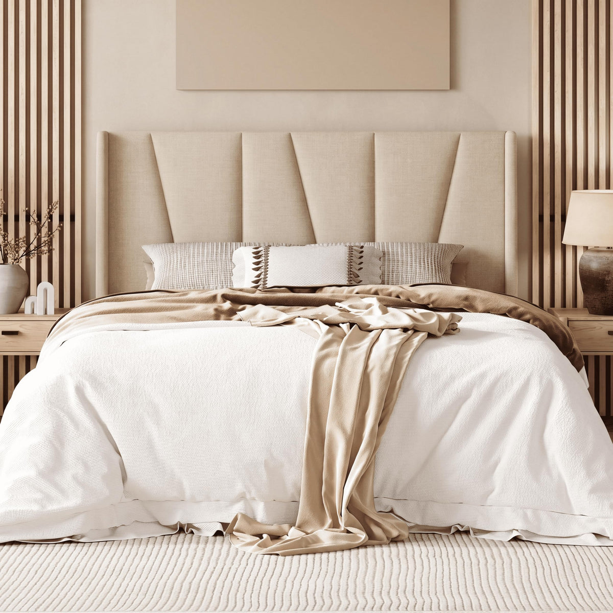 Queen Size Linen Bed Frame with Headboard F819556