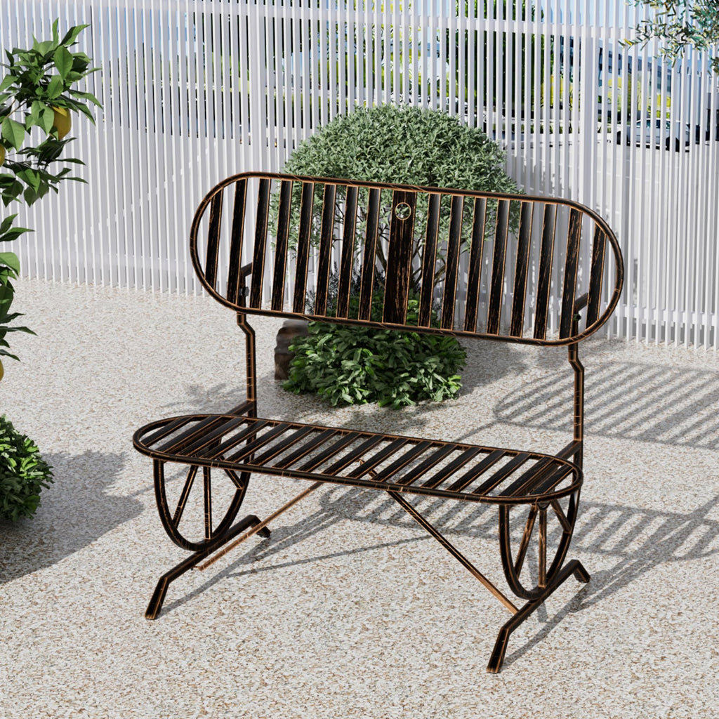 Convertible Outdoor Bench with Cast Iron Wagon Wheel Arms E710