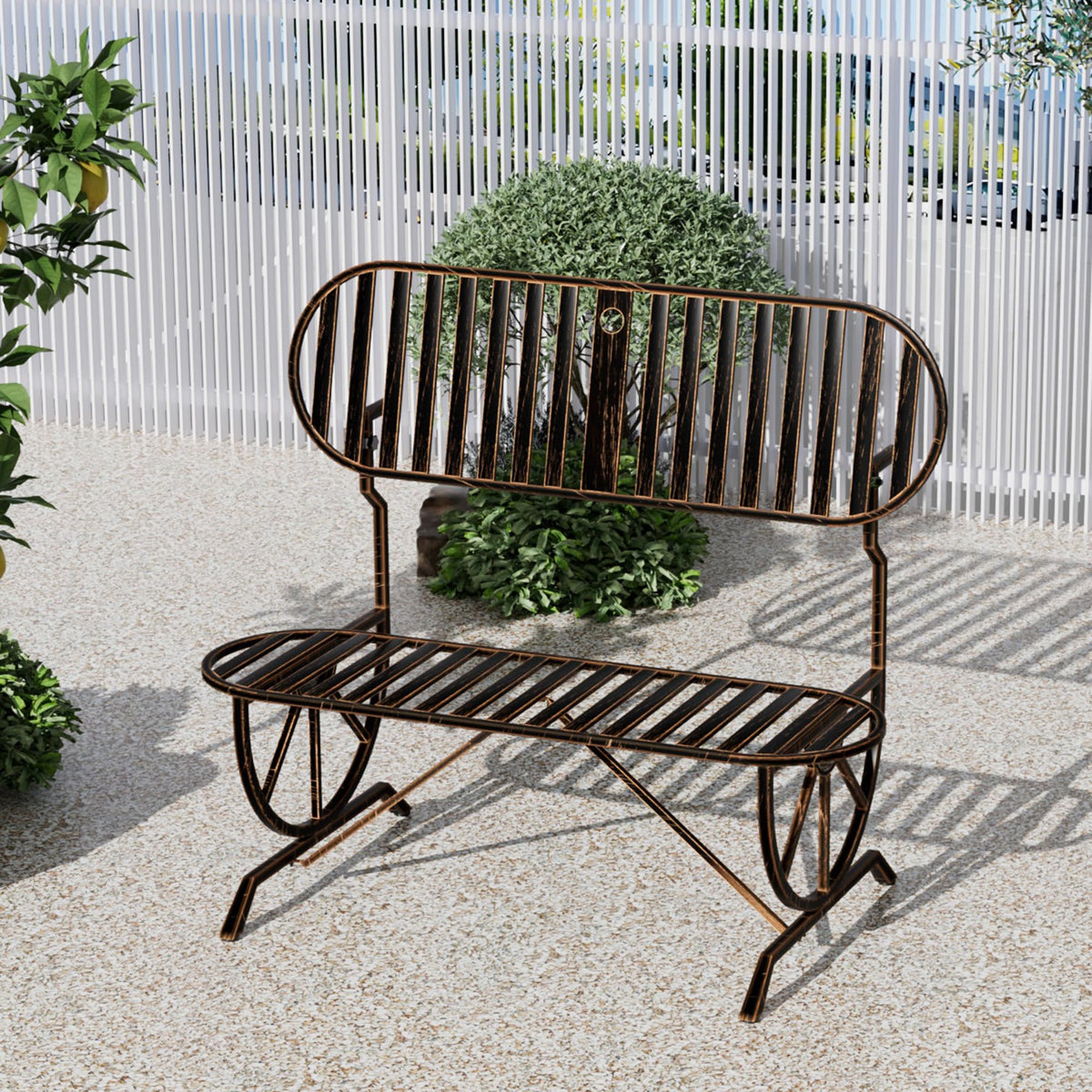 Convertible Outdoor Bench with Cast Iron Wagon Wheel Arms E710
