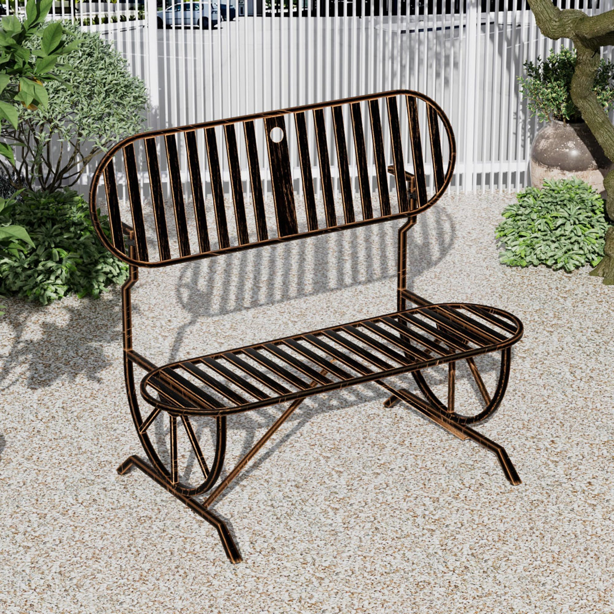 Convertible Outdoor Bench with Cast Iron Wagon Wheel Arms E710