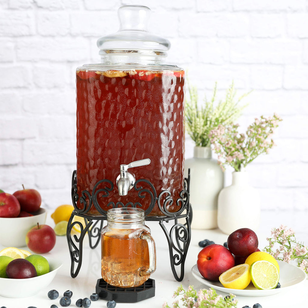 2.5 Gallon Glass Beverage Dispenser with Stand and Stainless Steel Spigot R9308