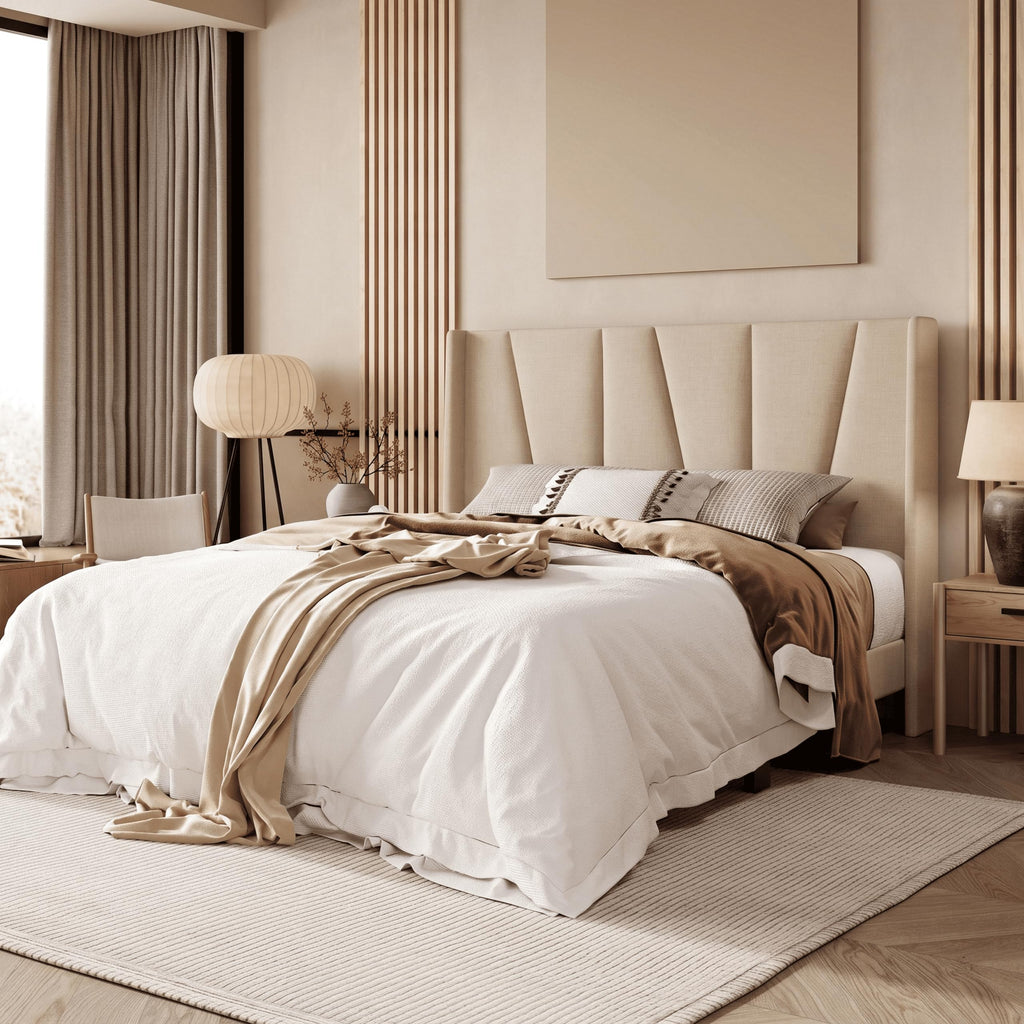Queen Size Linen Bed Frame with Headboard F819556