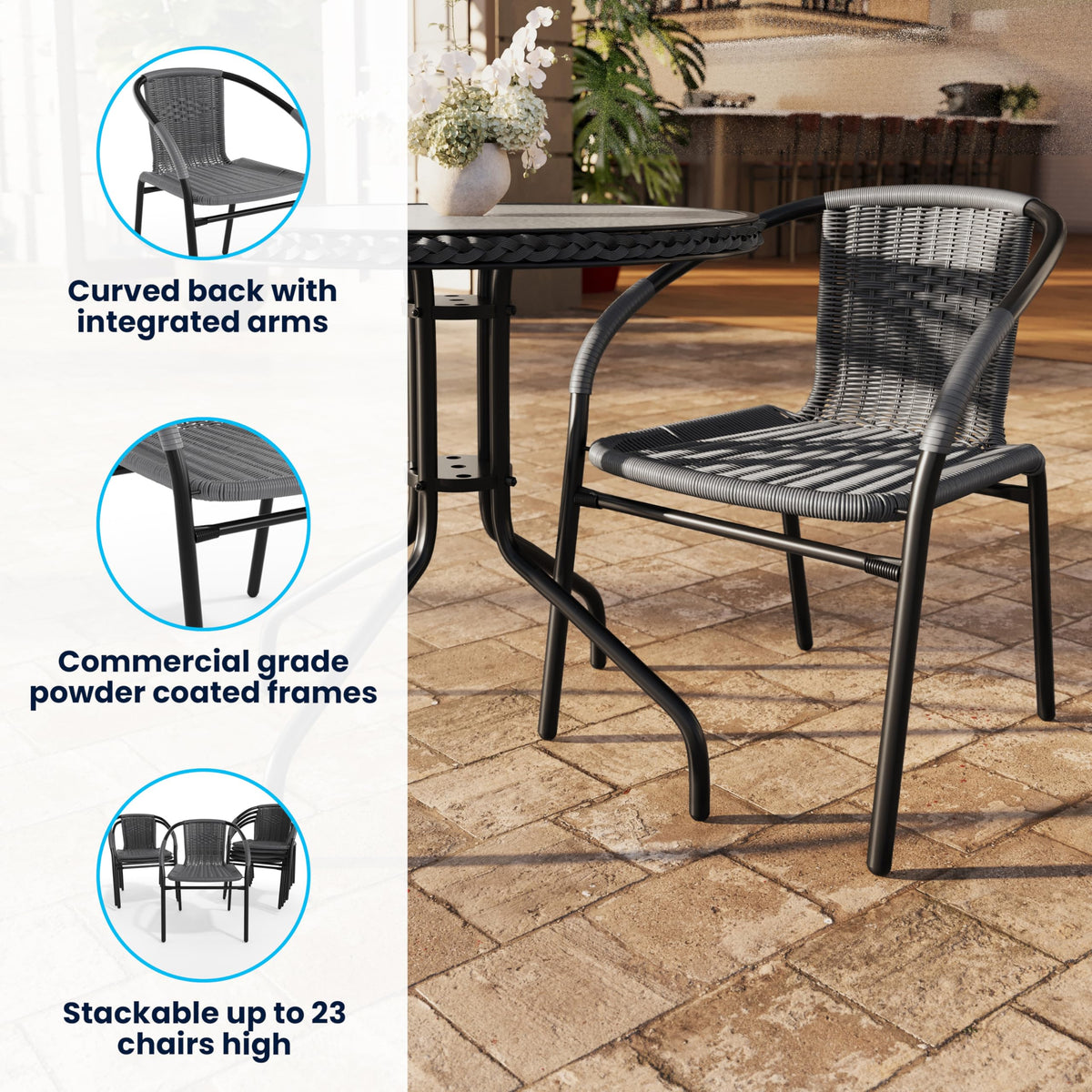 Gray PE Rattan Stackable Patio Dining Chair 4-Pack N2120