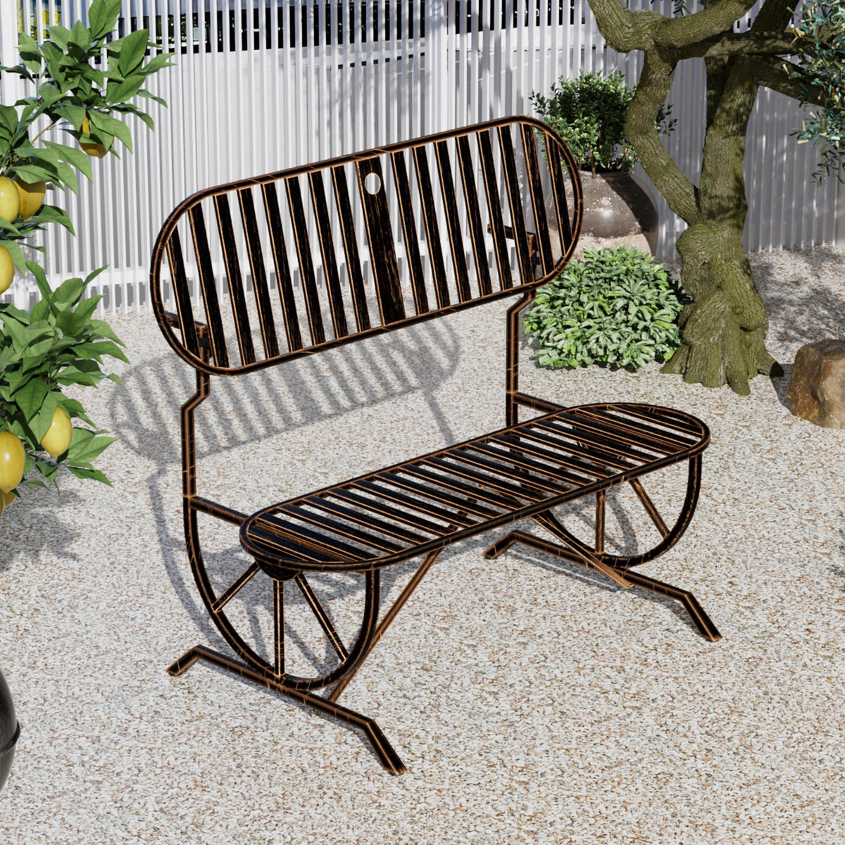 Convertible Outdoor Bench with Cast Iron Wagon Wheel Arms E710