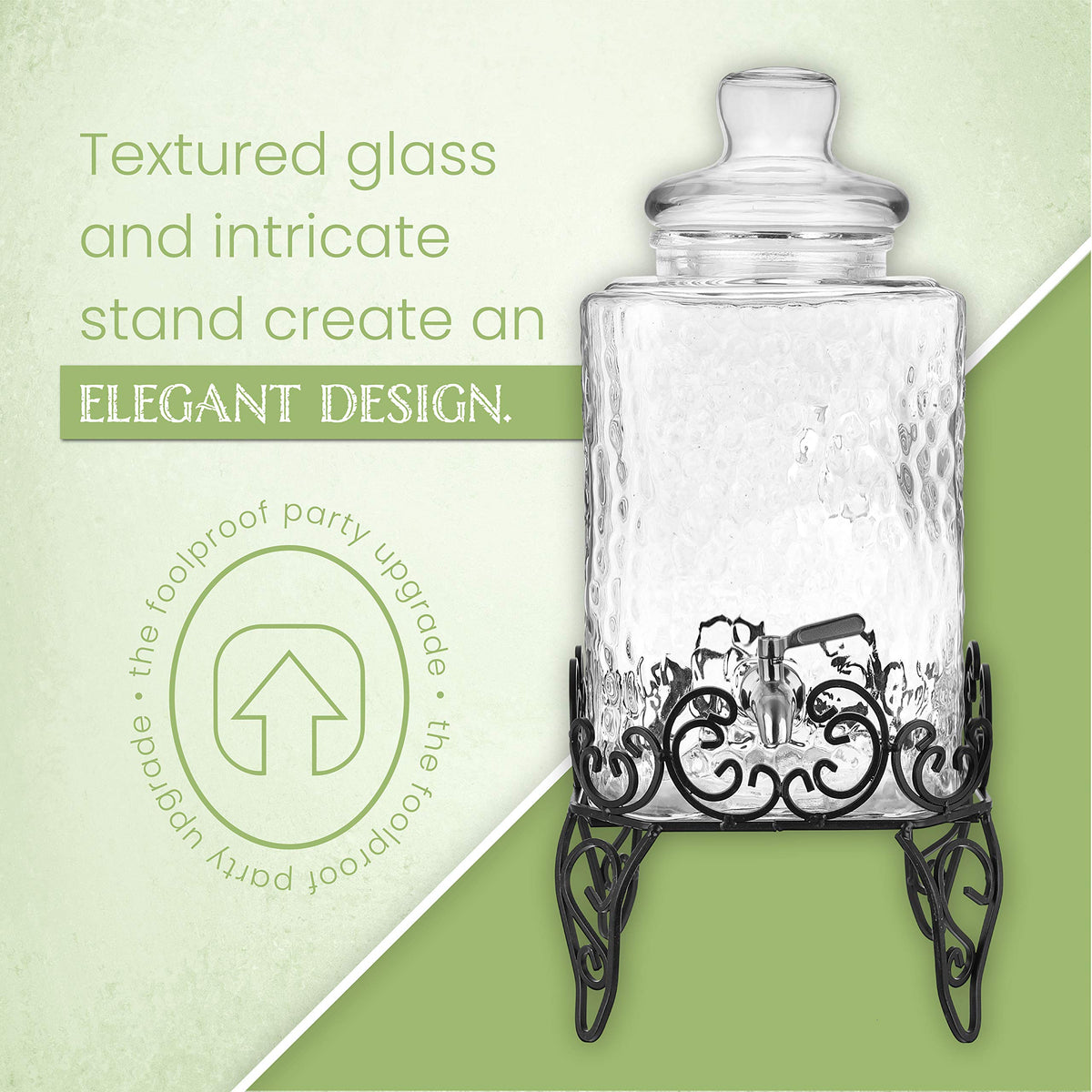 2.5 Gallon Glass Beverage Dispenser with Stand and Stainless Steel Spigot R9308