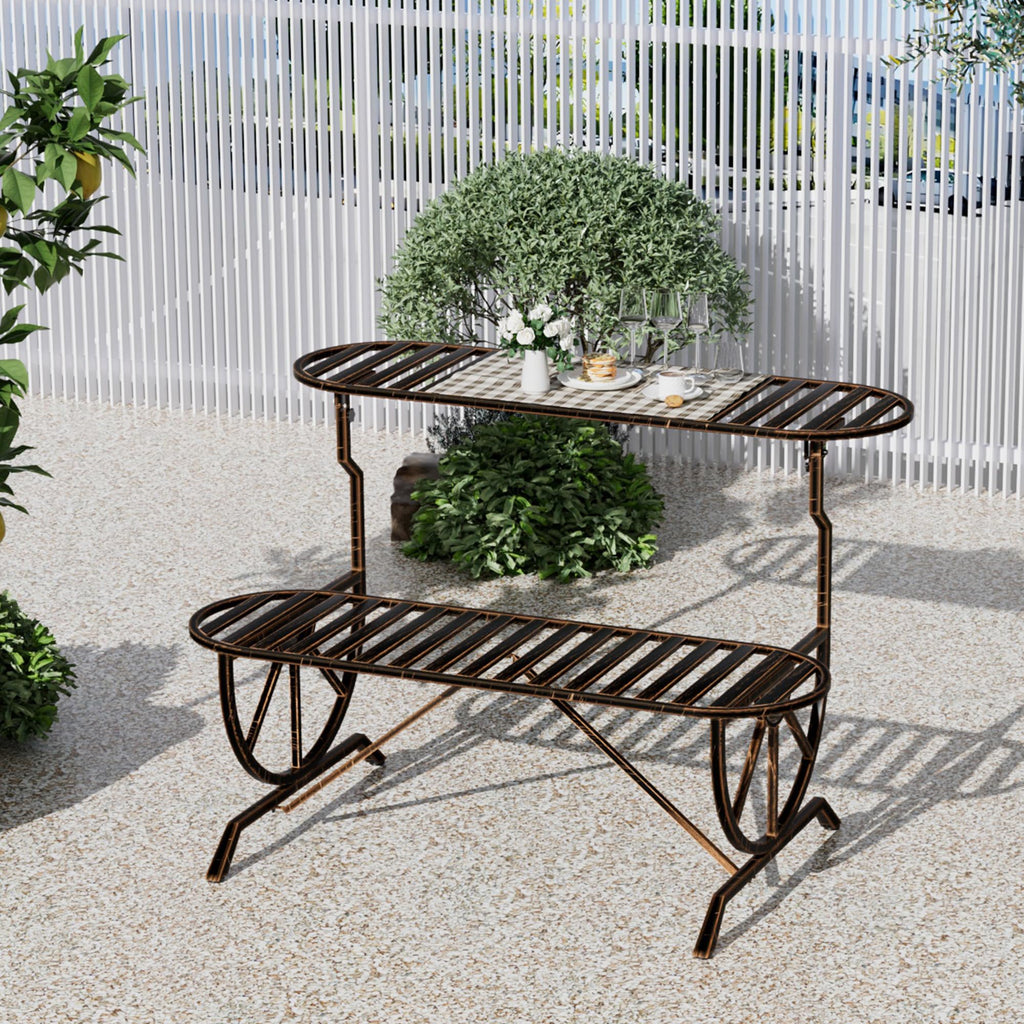 Convertible Outdoor Bench with Cast Iron Wagon Wheel Arms E710