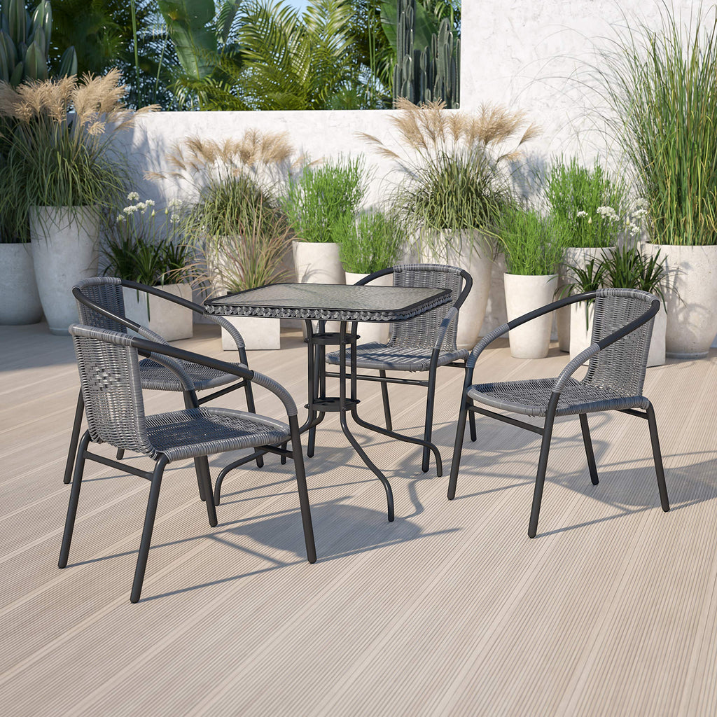 Gray PE Rattan Stackable Patio Dining Chair 4-Pack N2120