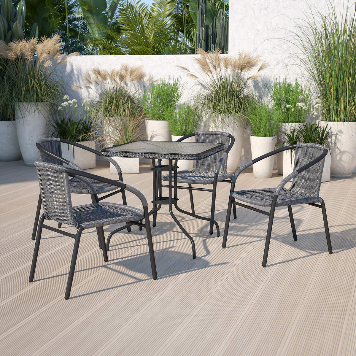 Gray PE Rattan Stackable Patio Dining Chair 4-Pack N2120